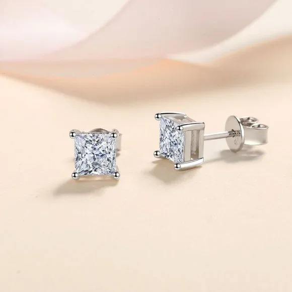 Certified 4ct. t.w. Diamond Moissanite Princess Cut Stud Earrings NEW - Picture 5 of 9